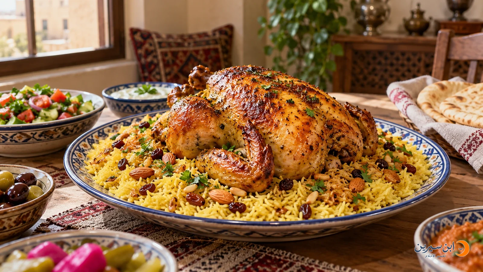 دجاجة مطبوخة فوق الأرز في طبق عائلي
