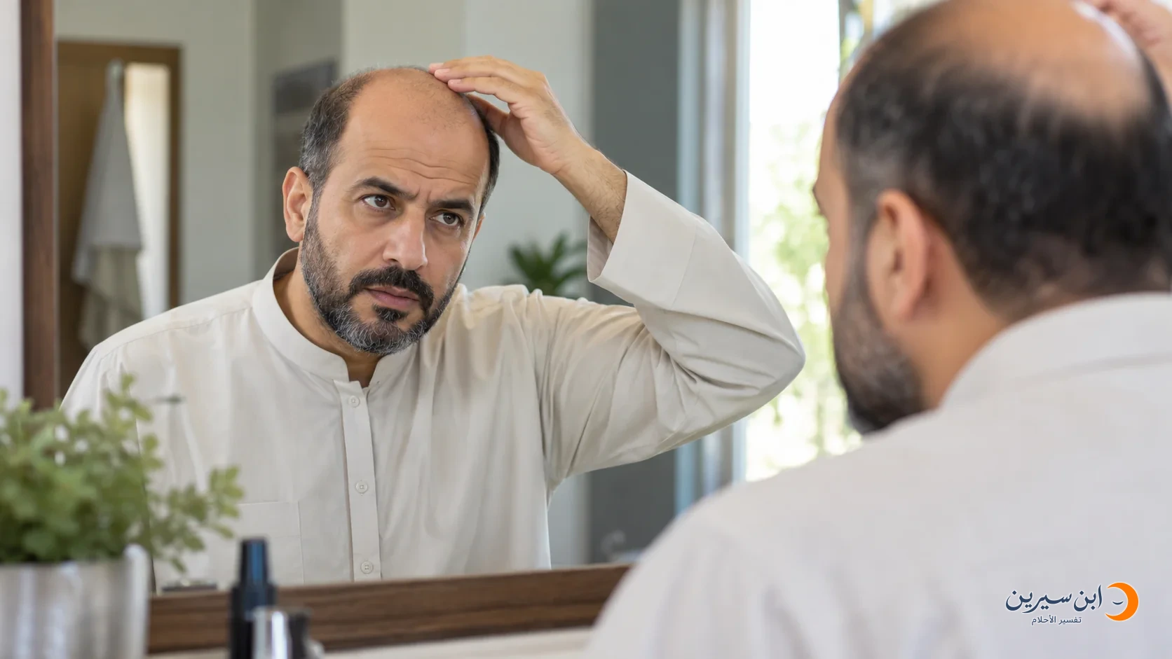 رجل أصلع أمام المرآة
