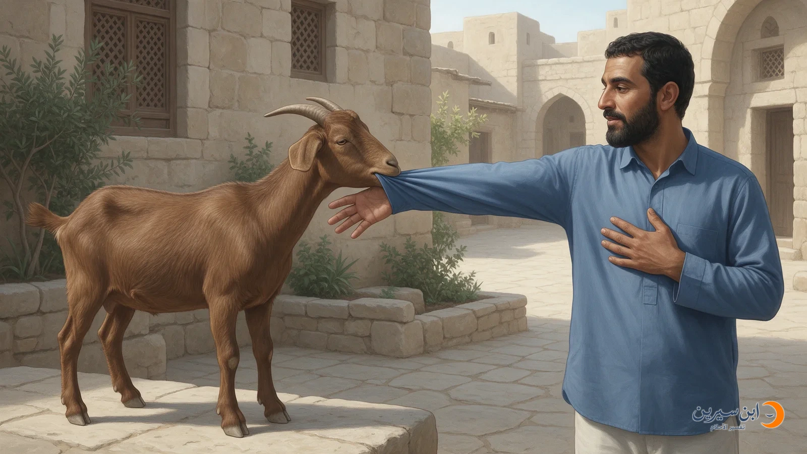 ماعز يعض كم رجل قرب رسغه ويده ظاهرة بعد موضع العضة