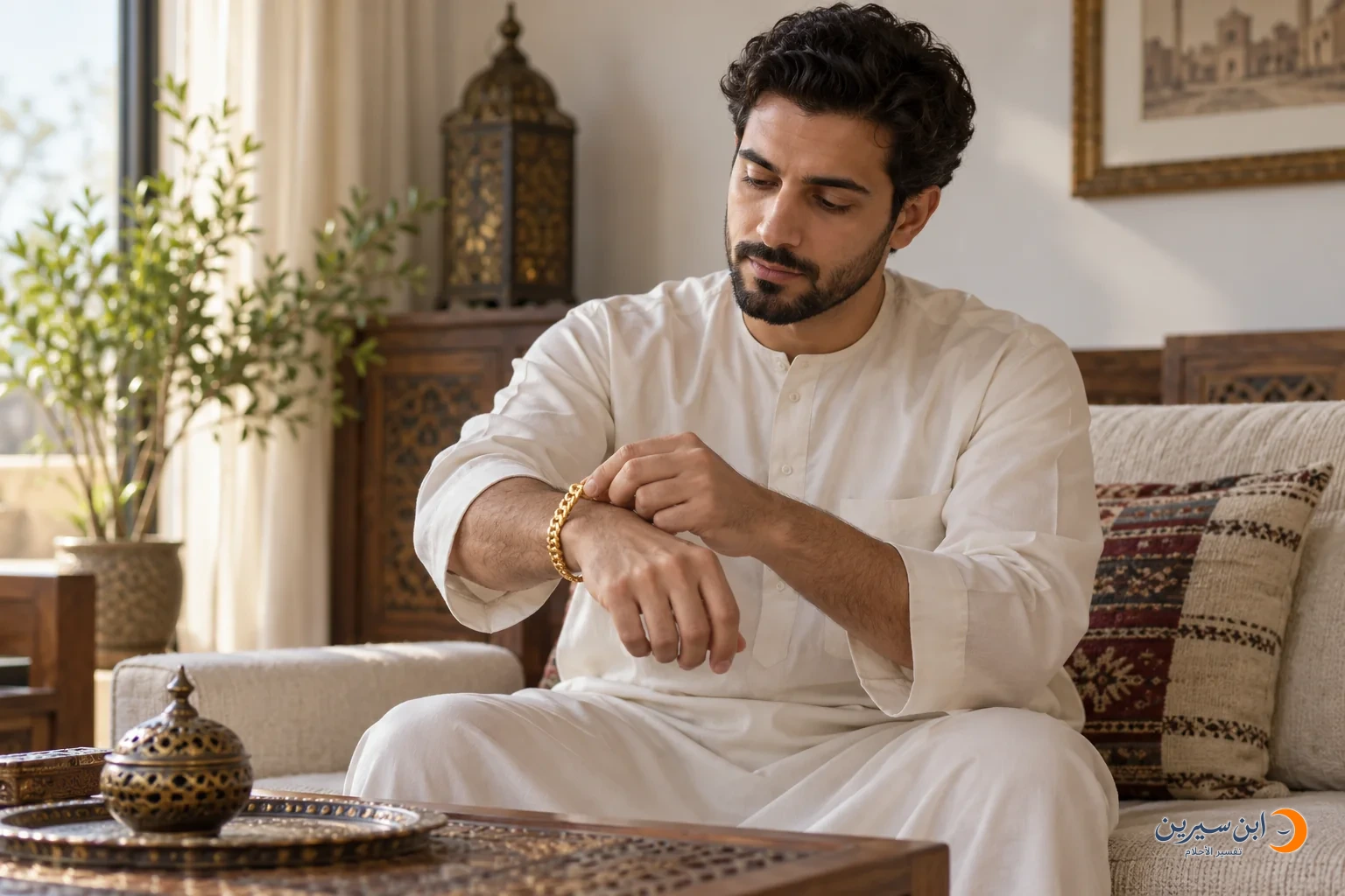 رجل يلبس سوارًا ذهبيًا في يده