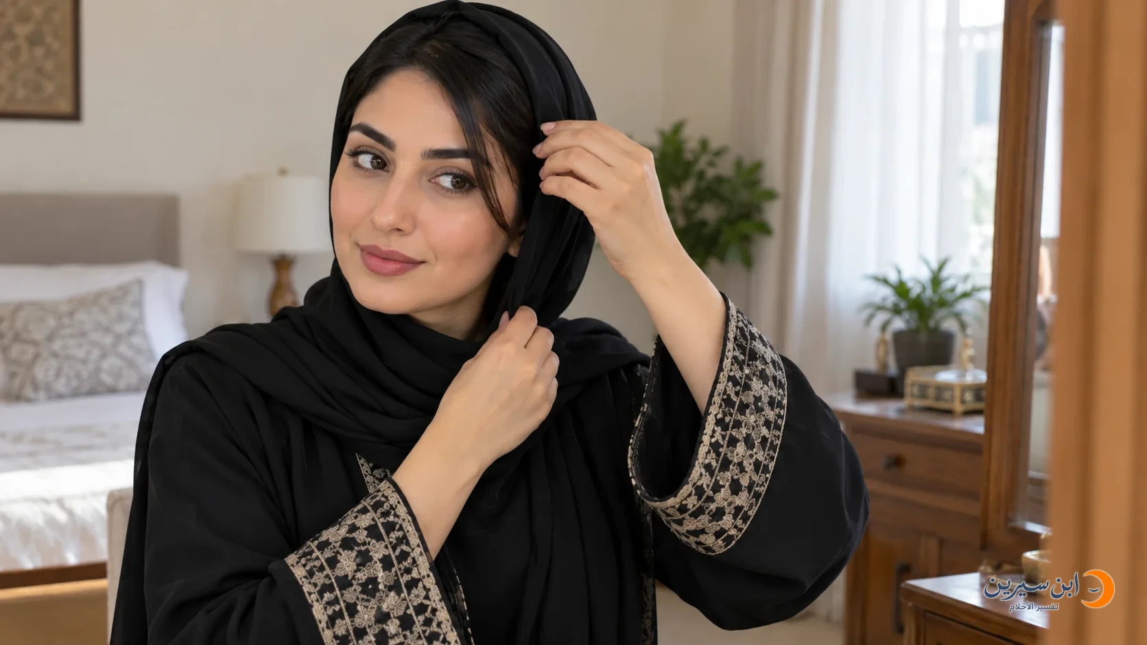 امرأة ترتب غطاء شعرها