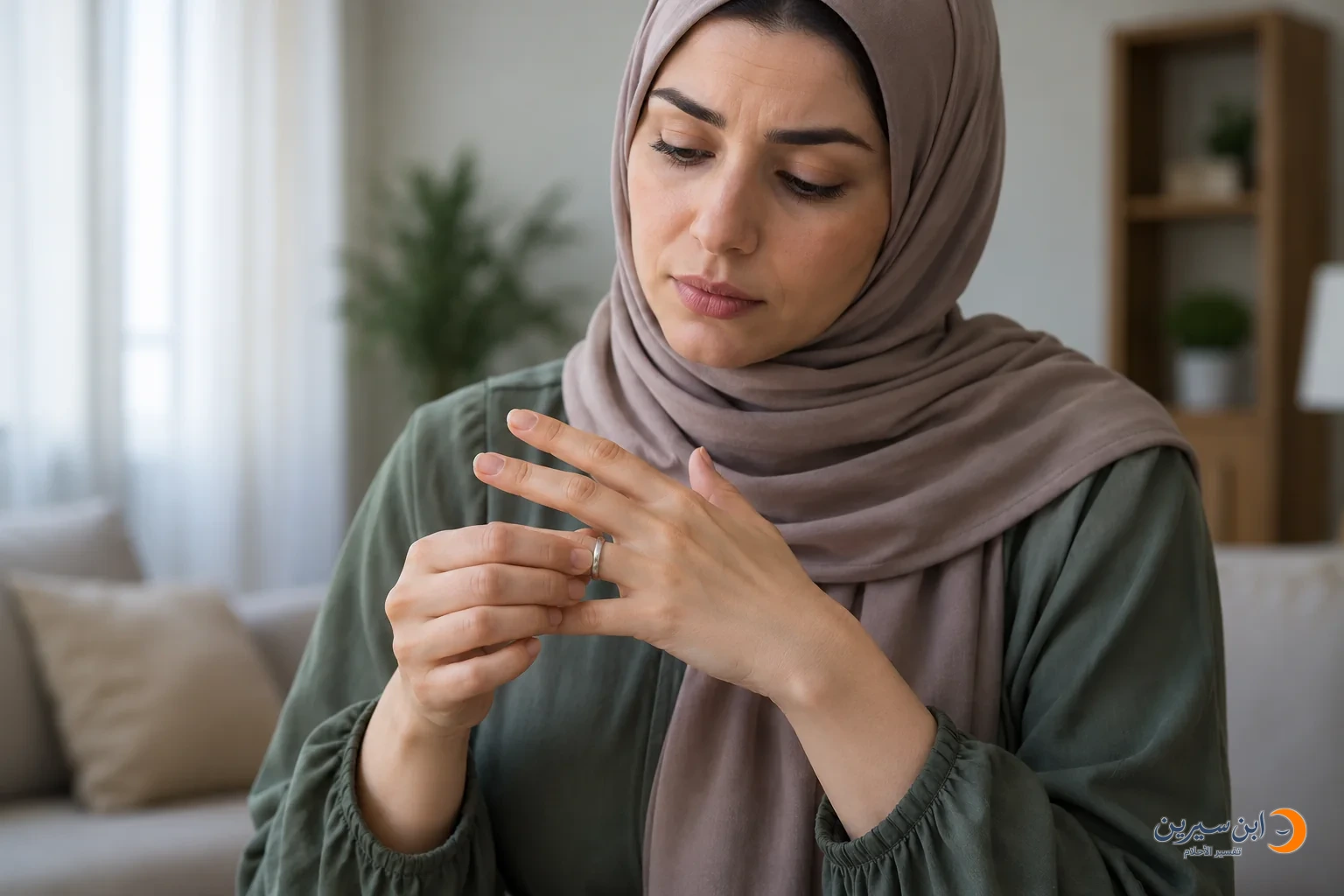 امرأة تنزع خاتمها من إصبعها