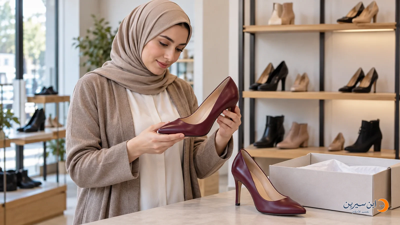 امرأة تختار حذاءً بكعب عالٍ من متجر أحذية
