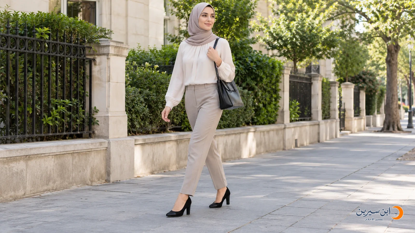 امرأة تمشي بحذاء أسود ذي كعب عالٍ على رصيف مستوٍ
