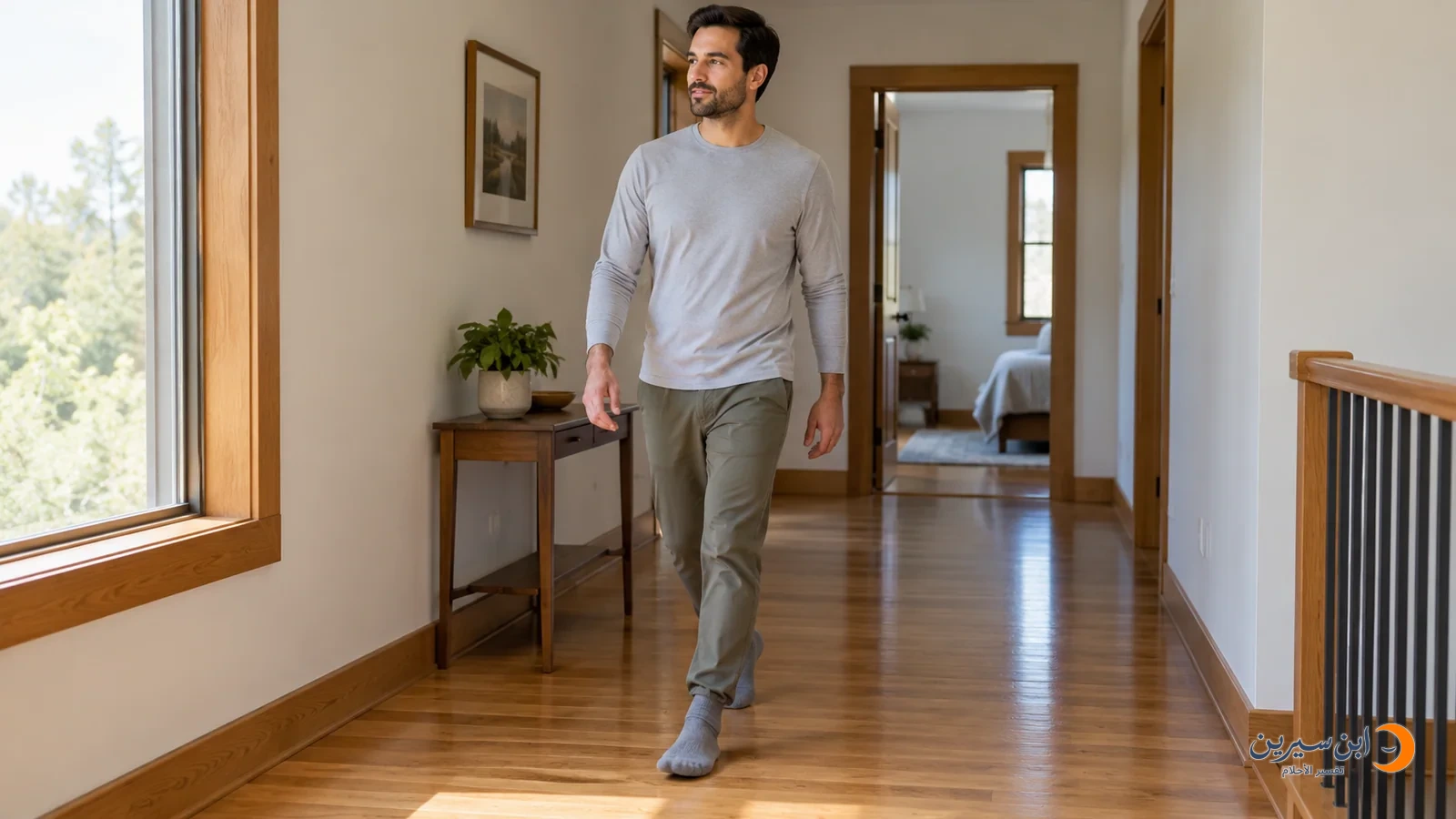 رجل يمشي بالجوارب دون حذاء داخل المنزل