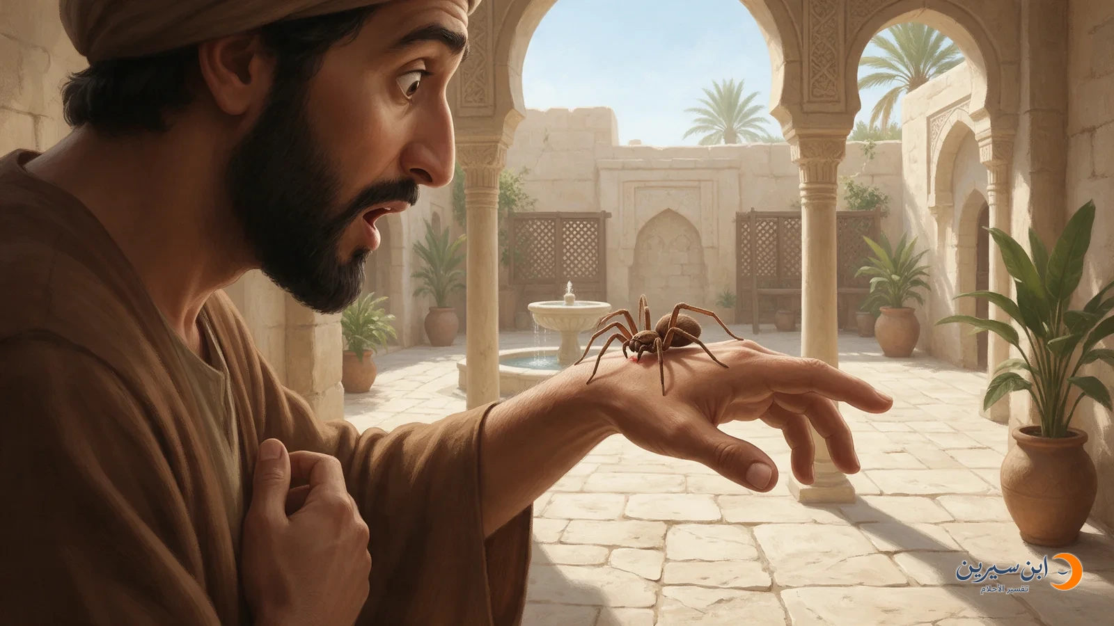 رجل يتفاجأ بعنكبوت بني يقرص ظاهر يده