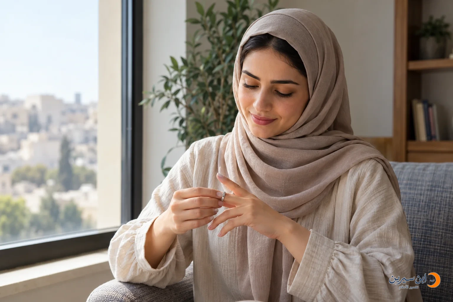 امرأة تلبس خاتمًا في يدها