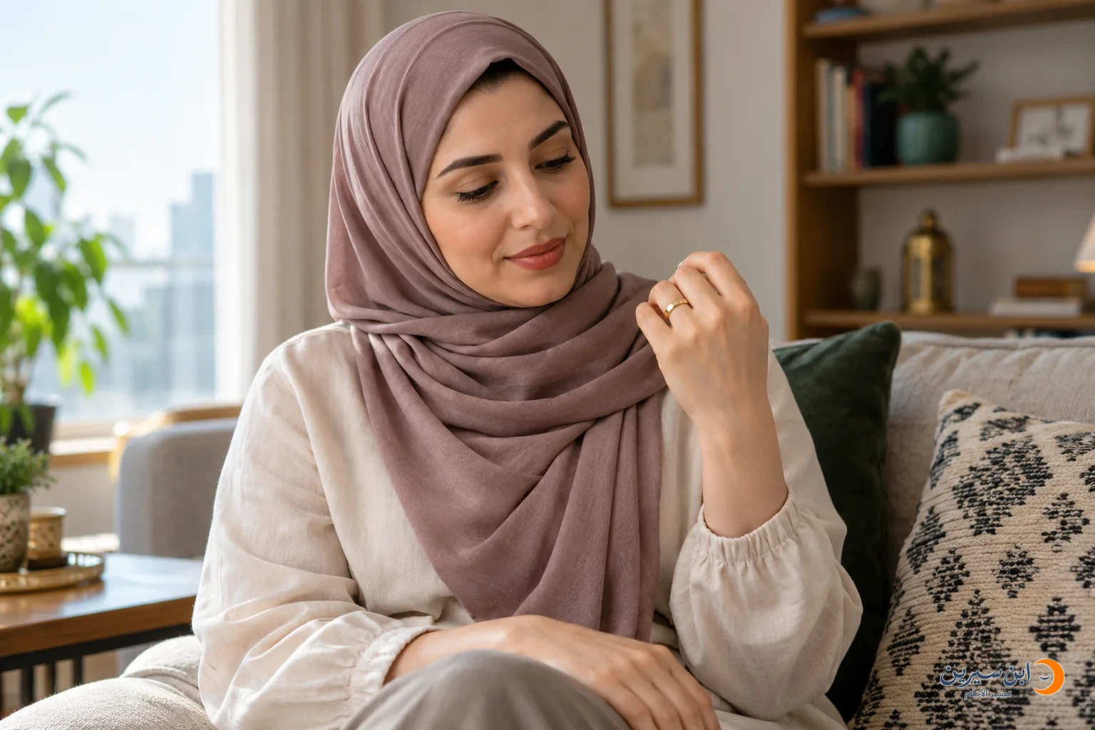 امرأة تتأمل دبلة زواج في يدها