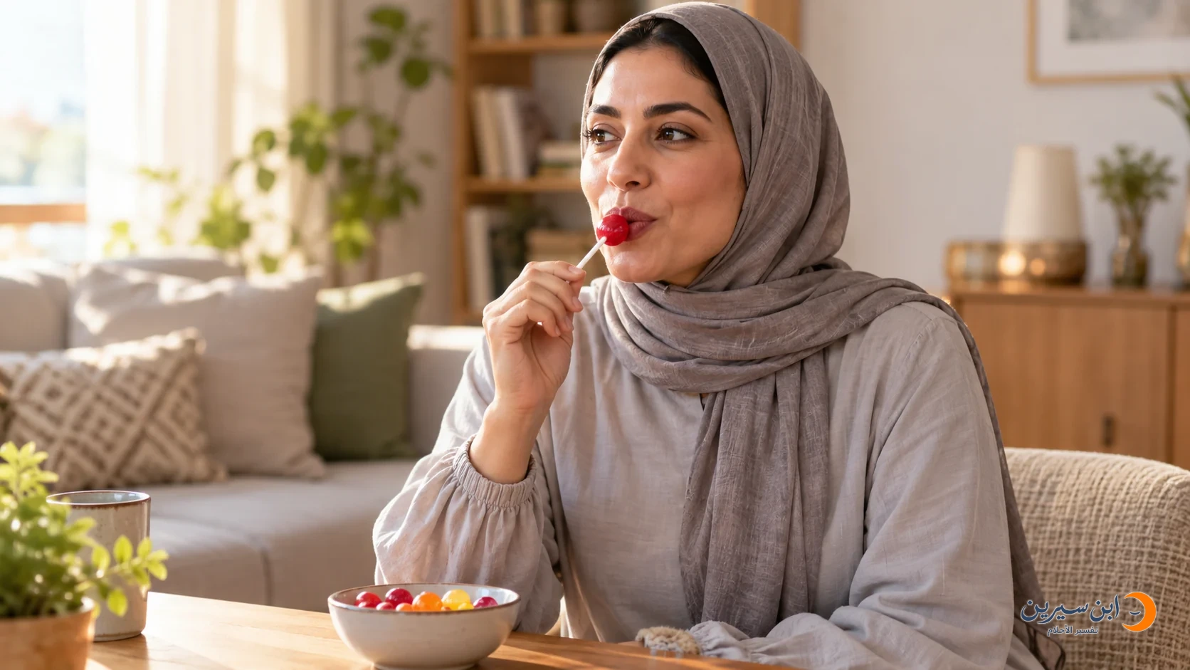 امرأة تتذوق حلوى مصاصة