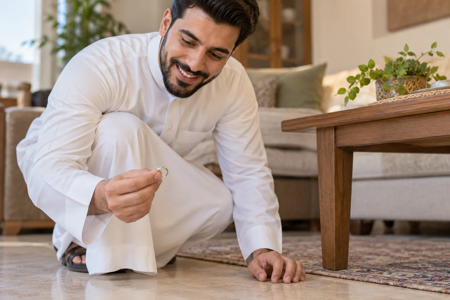 رجل يعثر على خاتم ويلتقطه