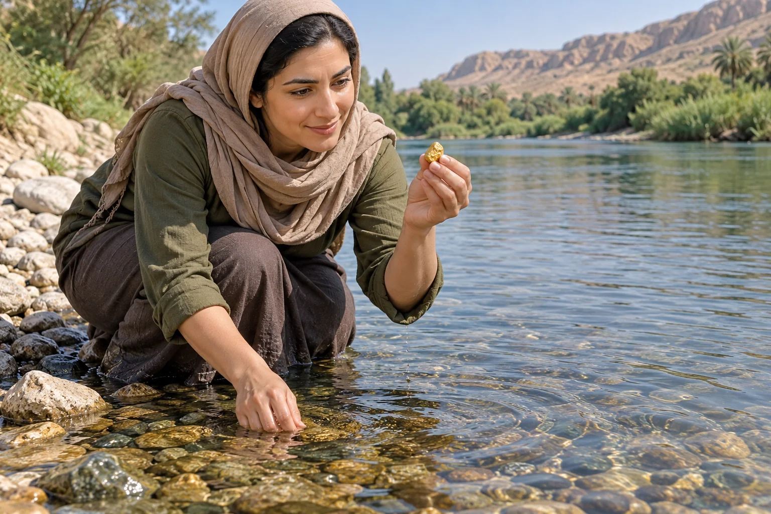 امرأة تعثر على قطعة ذهب في ماء النهر